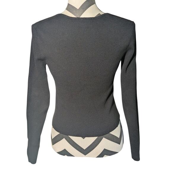 Open Edit Black Ribbed Knit Square Neck Long Sleeve Top M - Picture 5 of 5